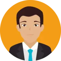 Man, lichte huid, kort donkerbruin haar, zwart jasje, blauwe stropdas