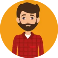 Man, lichte huid, middellang donkerbruin haar, baard, geruit shirt