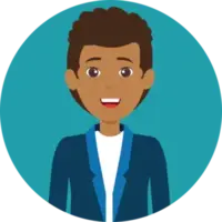 Man, donkere huid, kort krullend haar, blauw jasje