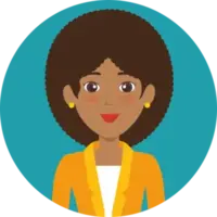 Vrouw, donkere huid, donkerbruin krullend haar, geel jasje